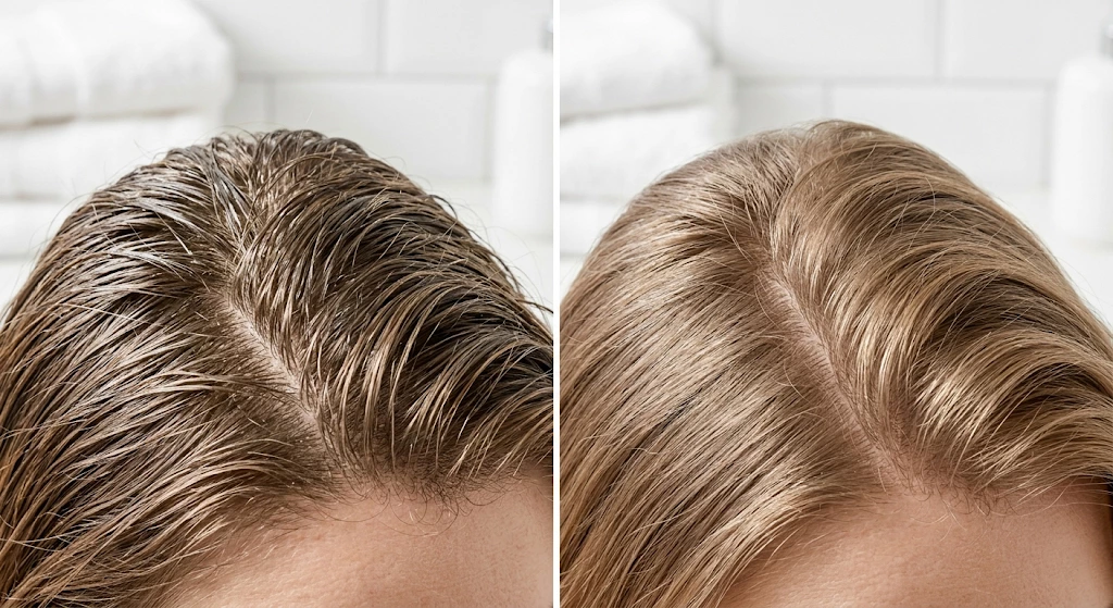 Before and after photos of oily hair