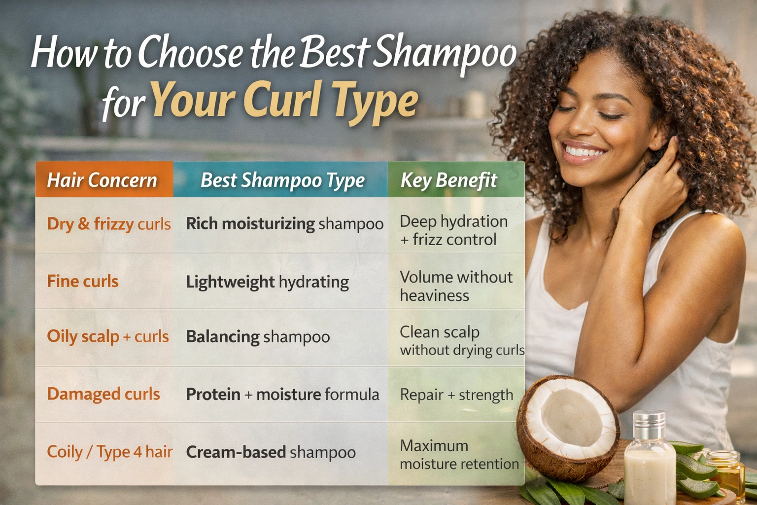 Shampoo ingredients suitable for curly hair