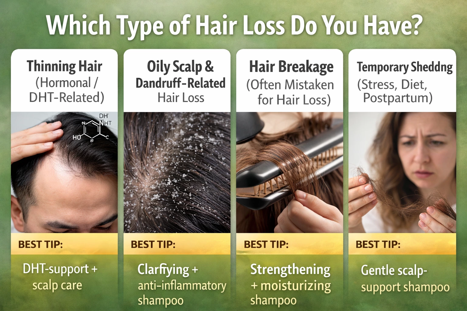 Types and solutions for preventing hair loss